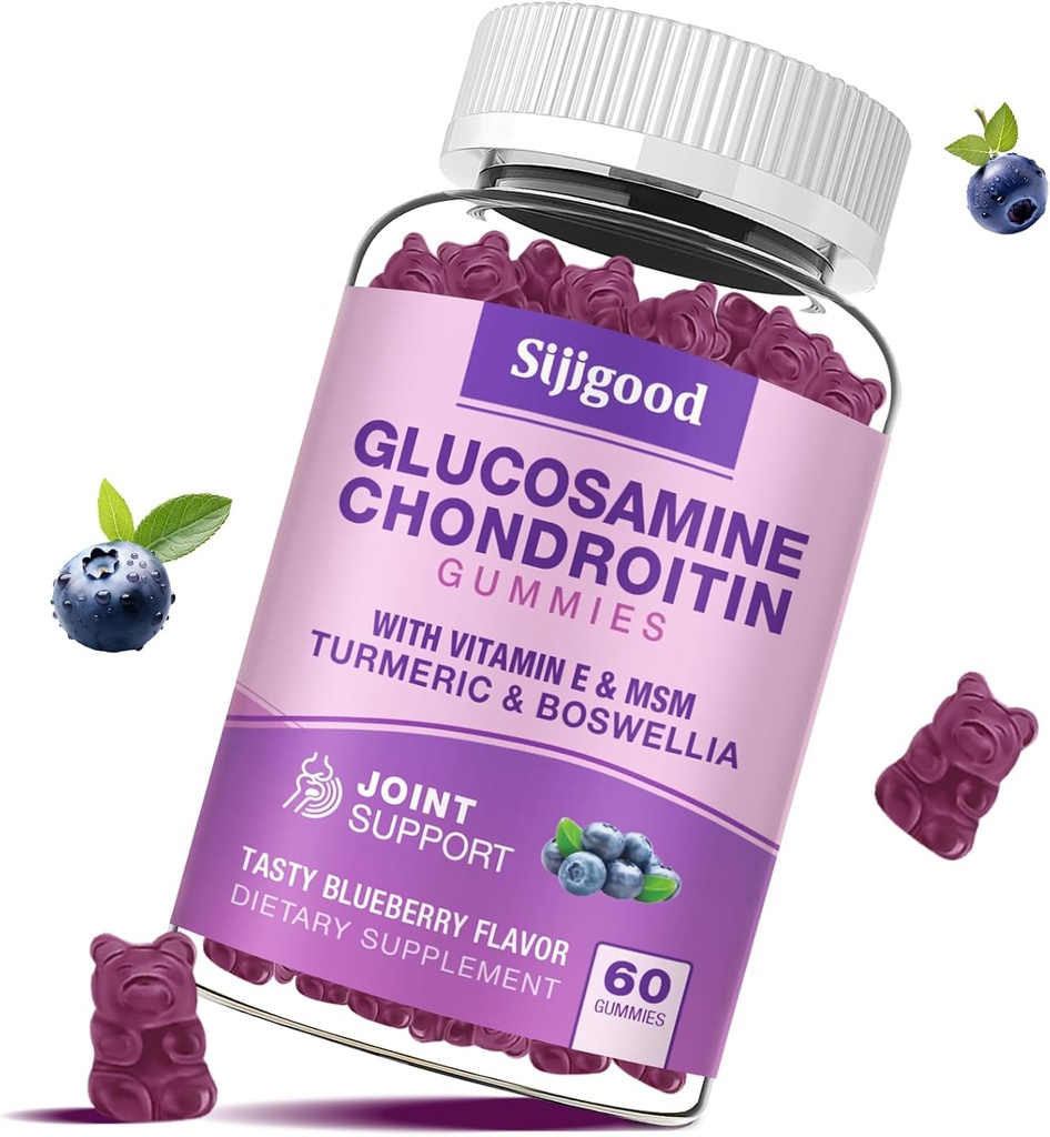 Glucosamin Chondroitin Gummies, Ekstra Kekuatan Glucosamin Chondroitin MSM dengan Elderberry & Turmeric, Gabungan Kesehatan, Fleksibilitas, Antioksidant, Immune untuk Dewasa - 60 Blueberry Flavored Gummim