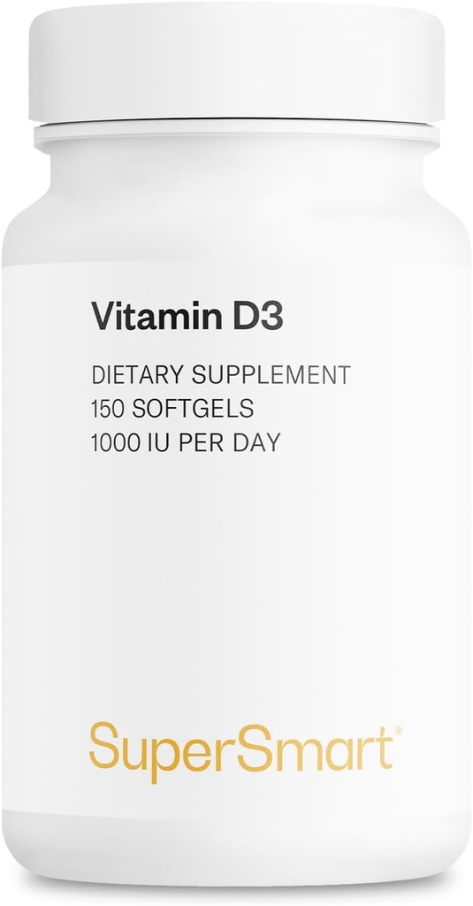 SUPERSMART - Vitamin D3 1000 IU per hari - Vitamin untuk Strengthen Bones - Sel Pelindung 124; Non- GMO & Gluten Bebas - 150 Softgeels