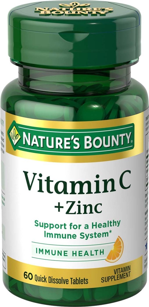 Nature 's Bounty Vitamin C + Zinc, Tambahan Vitamin, Mendukung Kesehatan Immune, 60 mg, 60 Tablet