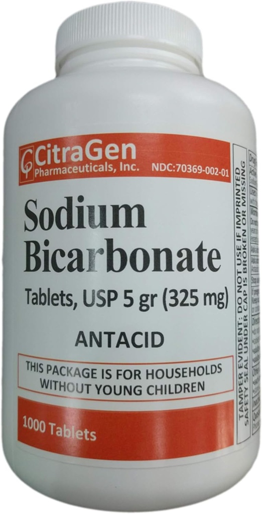 Sodium Bikarbonat Tablet USP 325 mg (5 Grains) untuk Relief of Acid Indibubles, Heartburn, Sour Stomach & Upset Attomach 1000 Tablet per Botol oleh CitraGen Farmasi Inc