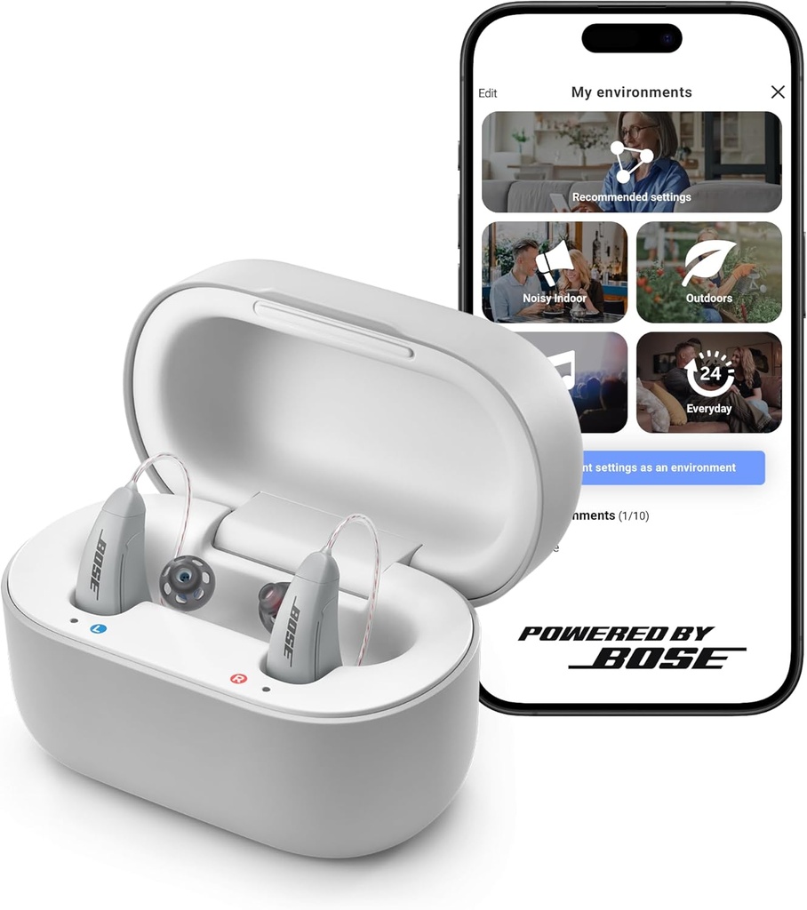 Lexie B2 OTC Pendengaran Aids Didukung oleh Bose - Bluetooth Call Diaktifkan untuk iOS, Dapat dikembalikan dengan Kendali App, sepanjang hari Kenyamanan. Solution-Fit, Reduksi Suara, untuk Mild untuk Moderate Mendengar Kehilangan (Gray)