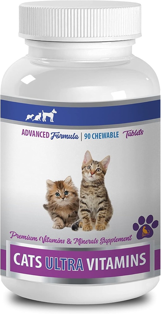 Kucing Vitamin untuk Shedding - Ultra Vitamin untuk Kucing - Minetial sehat dan Vitamin Formula - Chews - cat Kalsium Suplemen - 1 Botol (90 Treats)
