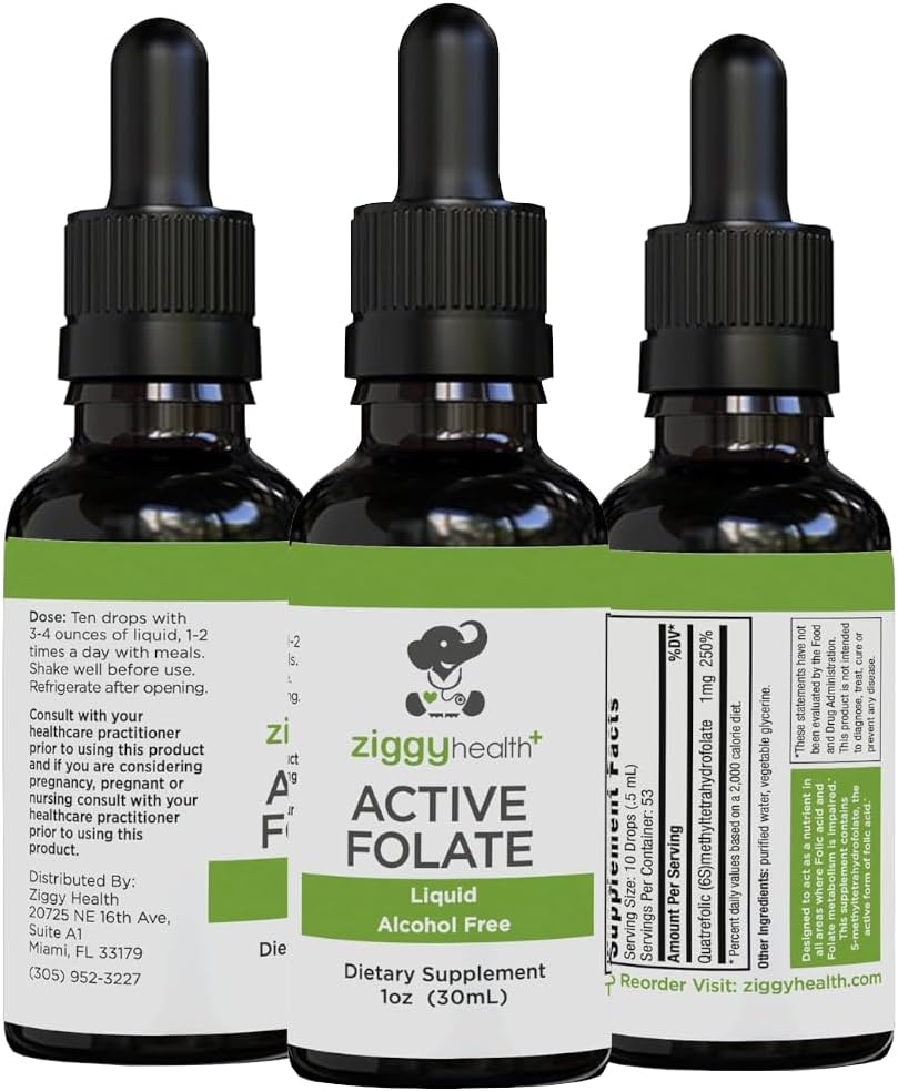 Tambahan Ekstrak Cairan Murni Aktif - L- Methylfolat untuk Absorpsi Lebih Baik, Kesehatan Otak, Peningkatan Fungsi Sel, Dukungan Sistem Imune, Kompleks B Soluble Air, 1oz - oleh Kesehatan Ziggy