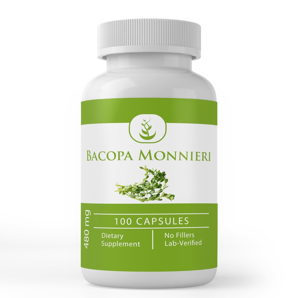 Murni Ingrediens Asli Bacopa Monnieri, (100 Capsules) Selalu Murni, Tidak Ada Advolicity Atau Pengisi, Lab Verifikasi