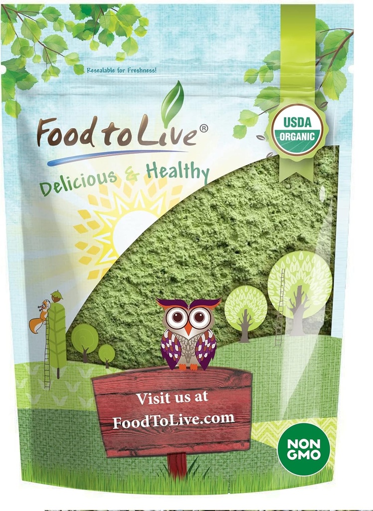 Makanan untuk Powder Organik Hidup, 4 Ounces - Non- GMO, Whole- Leaf, Raw, Non-Irradiated, Pure, Vegan Superfood, Bulk, Great for Juice, Rich in Fiber, Chlorophyll, Fatty Acids dan Mineral