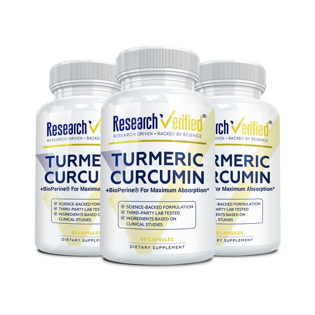 Riset Diverifikasi Curcumin Turmeric - dengan BioPerine, Curcumin C3 Kompleks - Vegan - Dibuat di Amerika Serikat - 180 Kapsul - Dibuat di Amerika Serikat