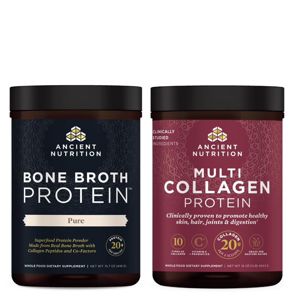 Nutrition Bone Broth Protein Kuno Powder, Pure, 20 Servis + Multi Collagen Protein Powder, Unflashed, 45
