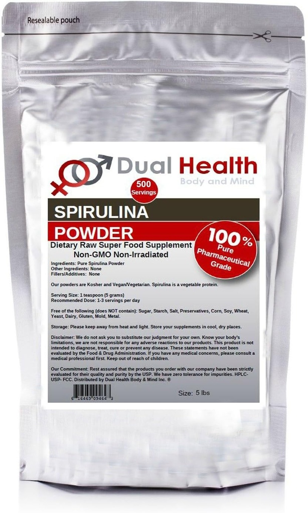 Dual Health Body & Mind Pure Spirulina Powder (5 pon) Non Irradiated Protein Superfood Bulk Suplemen