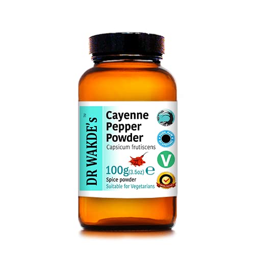 DR WAKDE 's Cayenne Pepper Powder (Capsicum frutescens) - 100g (3.5oz) 4; Pure, Raw & Died Powder 124; Ayurvedic Herb 124; Vegan 124;