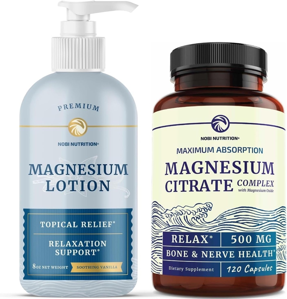 Lotion Magnesium and Magnesium Citrate Supplement Negan 124; Full Body Magnesium Support for Body and Mind with 8 Fl Oz Topical Magnesium Plus 2 Monday Suply Magnesium Complex Pills