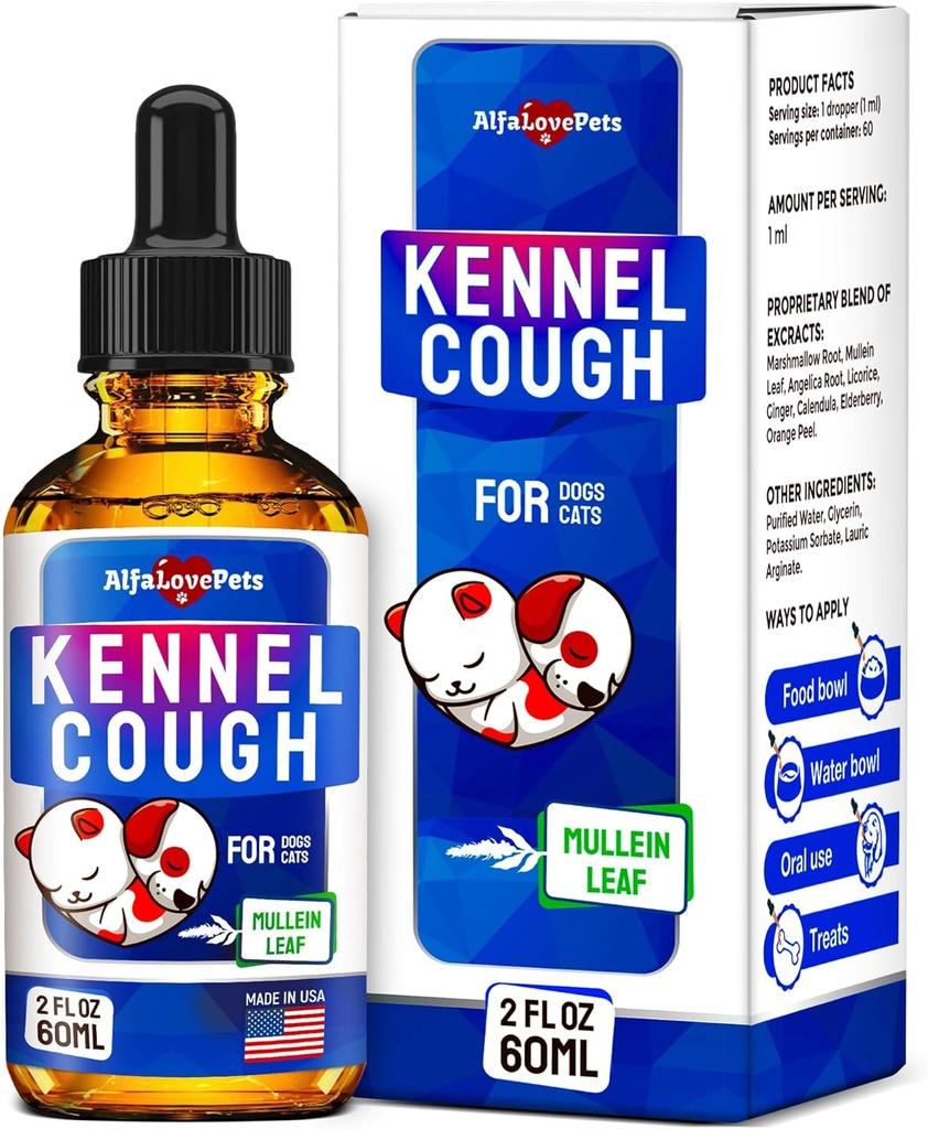 Perawatan Kennel Cough untuk Anjing & Kucing - Cough Dog Suppresan Membantu Allergies, Runny Nose, Sneezing - untuk All Breeds & Sizes - Mullein Leaf dan Calendula - 2 Oz