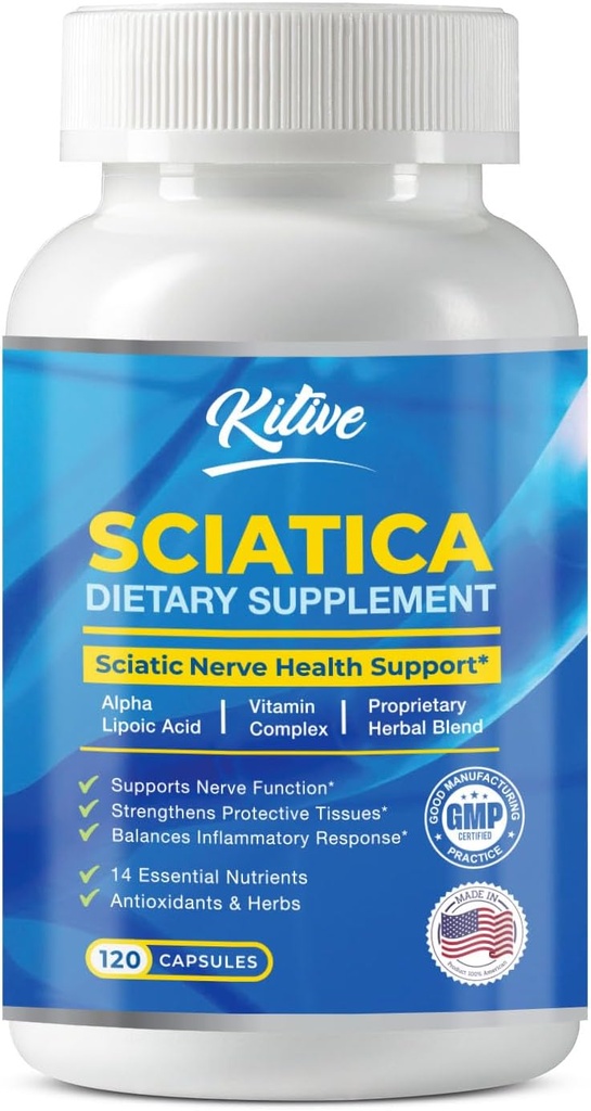 Suplemen Relief Sciatic Nerve, Dukungan Lanjutan Formula Kesehatan, Acid Lipoic Alpha, Kompleks Vitamin, 120 Kapsul, Dibuat di AS