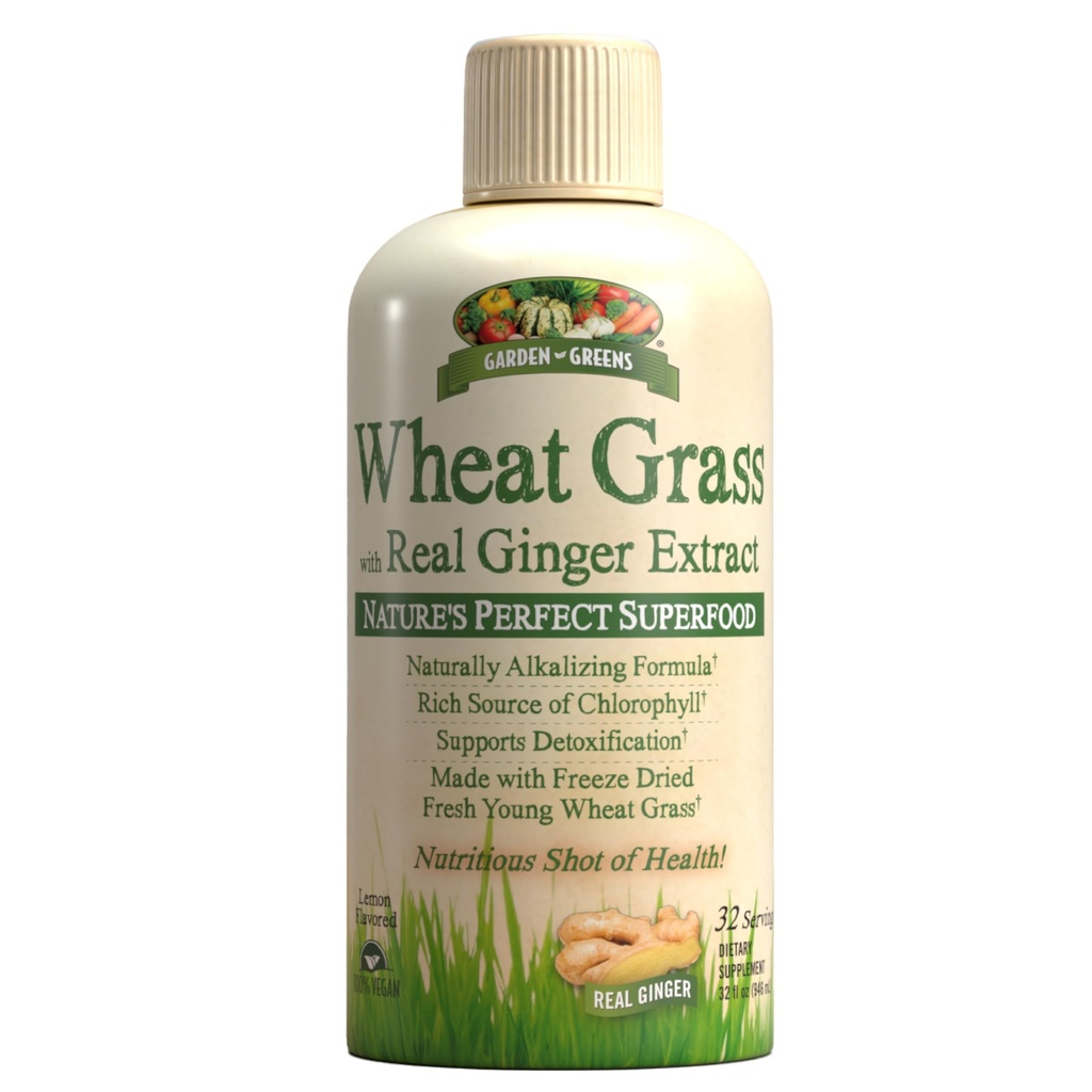 Garden Greens Wheat Grass Liquid with Real Ginger Extract, Nature 's Sempurna Superfood, 32 porsi