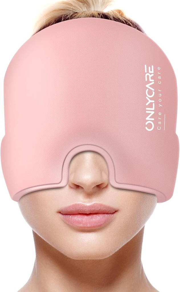 ONLYCARE Migraine Relief Cap, Upgraded Odorless Migraine Ice Head Wrap, Headache Relief Hat for Migraine, Slight- Pink