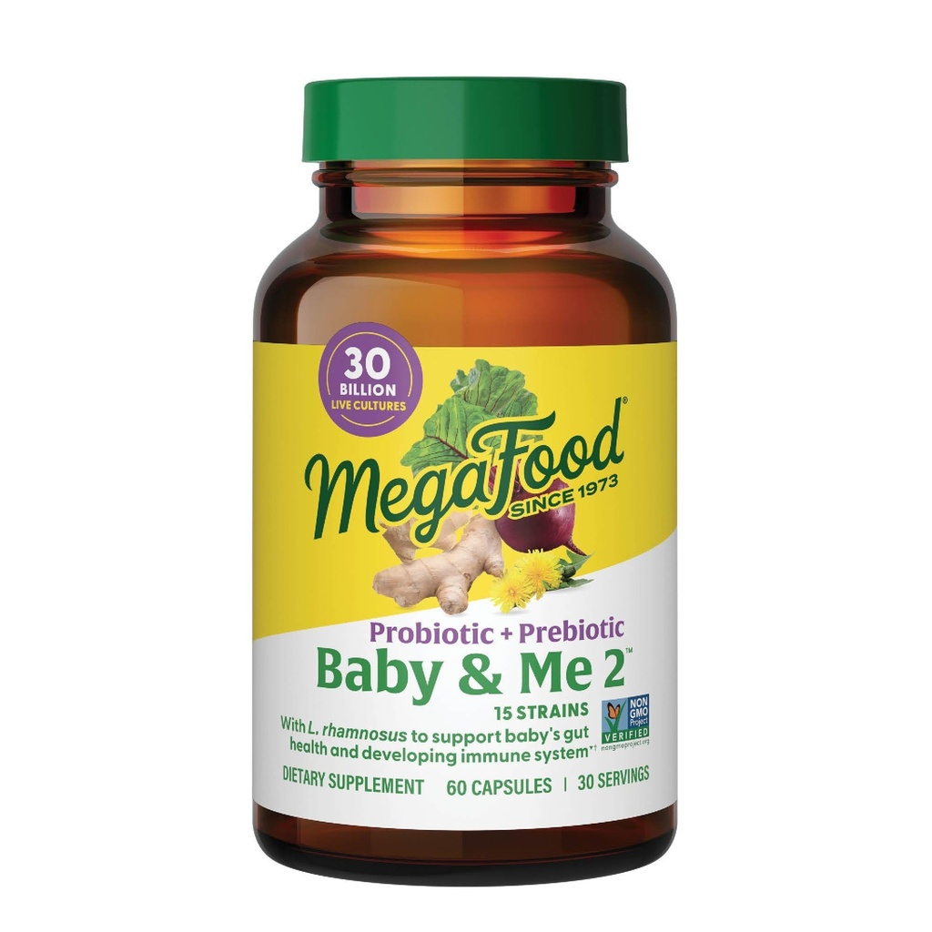 MegaFood Baby & Me 2 Prenatal Pregities and Propolets for Women & Developing Baby with 30 Million CFU, Vegetarian and Non-GMO, 60 Caps (30 Pelayan)