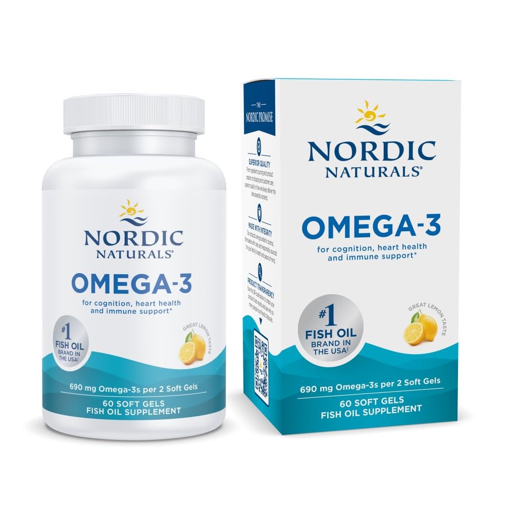 Nordic Omega-3, Lemon Flavor - 60 Soft Gels - 690 mg Omega-3 - Fish Oil - EPA & DHA - Imune Dukungan, Otak & Heart Kesehatan, Optimal Wellness - Non-GMO