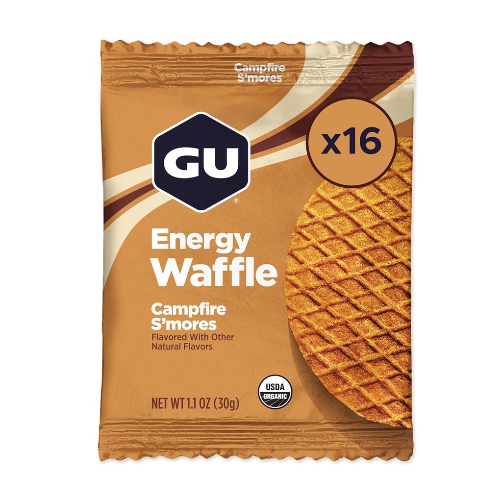 Stroopwafel Energi GU Campfire Sports Nutrition Waffle, Caffeine- Free, and Kosher milk, On- the Go Energy for any Workout, 16 Count