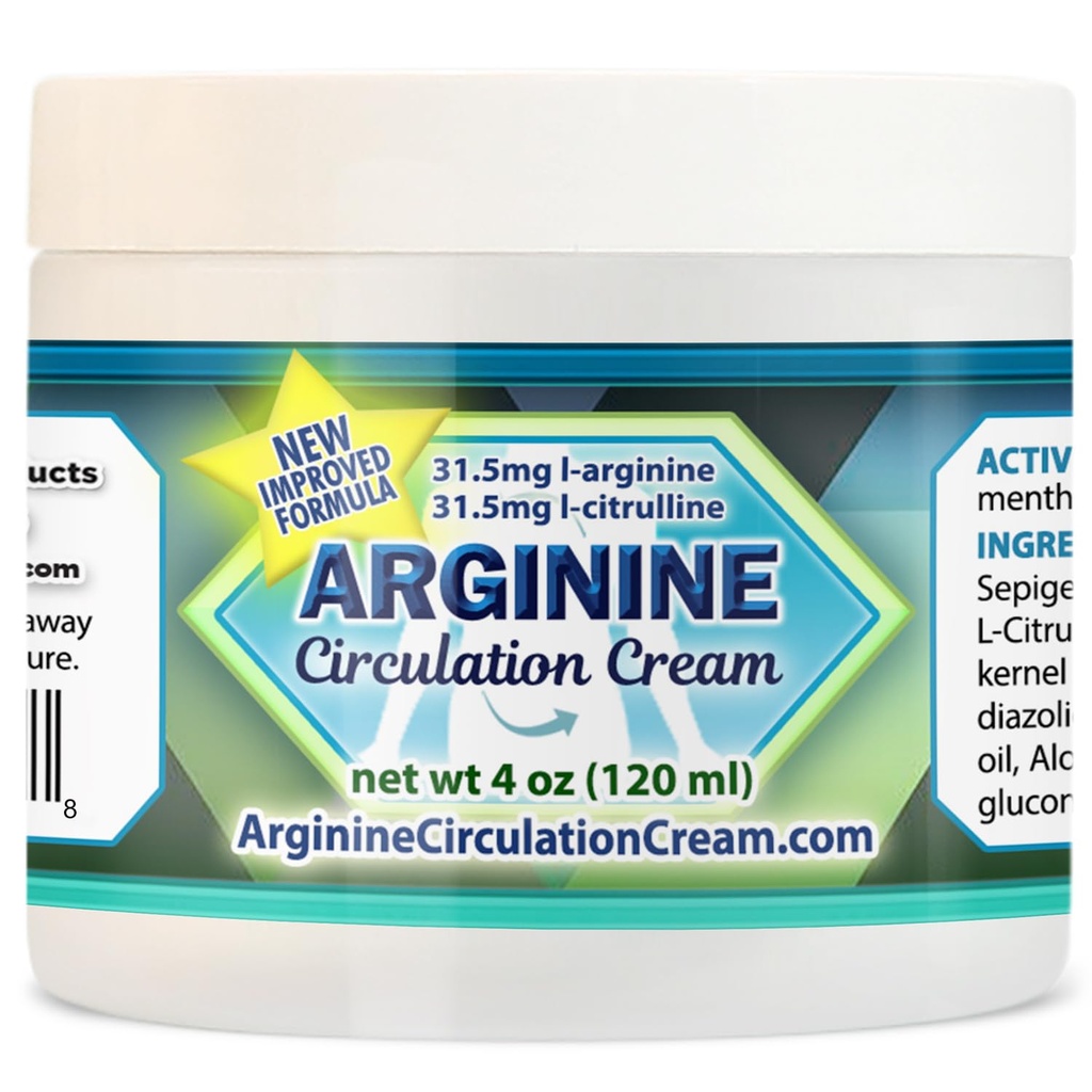 Sirkulasi Arginine Cream 4 oz - Menthol, L Arginine & L Citrulline Lotion - Support Heally Leg & Body Blood Flow - Whole Family Products