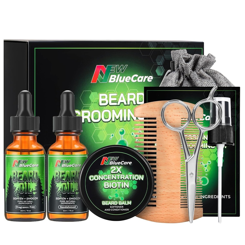 Beard Care Kit - Berisi setiap Beard Oils (Sandalwood & Unscented), Biotin Beard Beard Balm, Comb dan Gunting for Grooming and Triming - Beard Care Daddy Care for Men-Nya Dad Suami