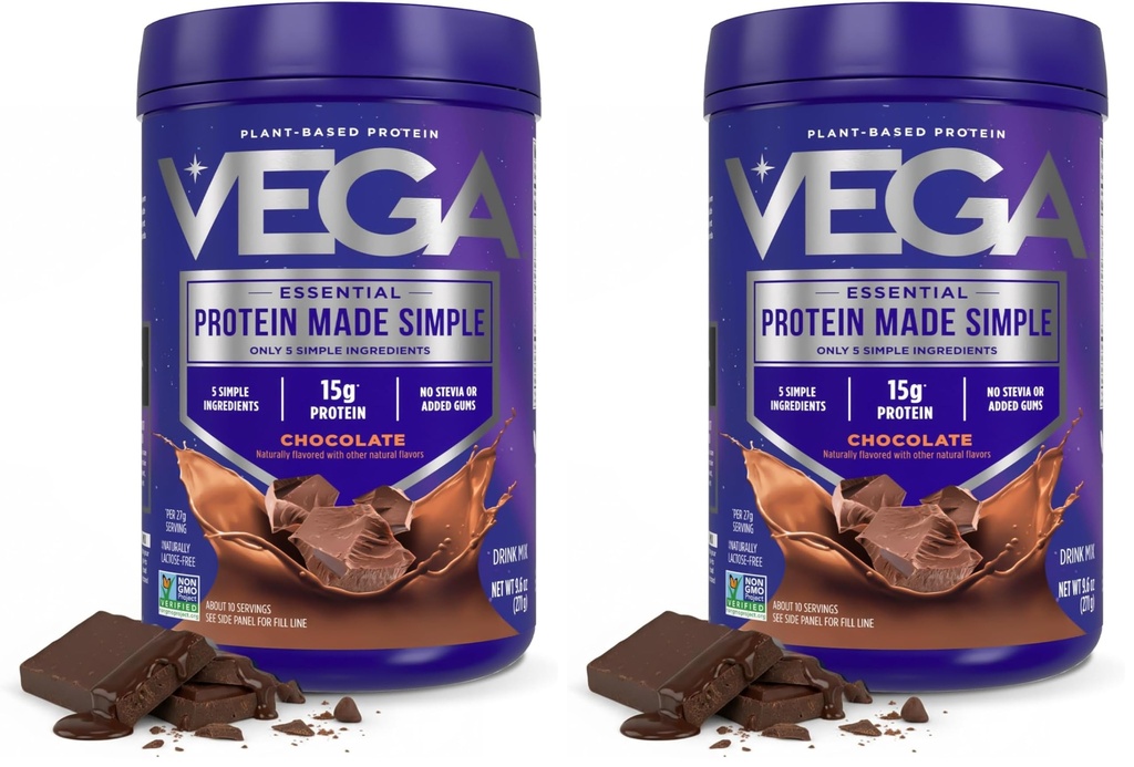Vega Protein Terbuat Sederhana, Coklat Gelap - Powder Protein Bebas Vegan, Tanaman Based, Sehat, Gluten Free, Pea Protein untuk Perempuan dan Pria, 9.6 oz (Packaging May Vary) (Pack of 2)