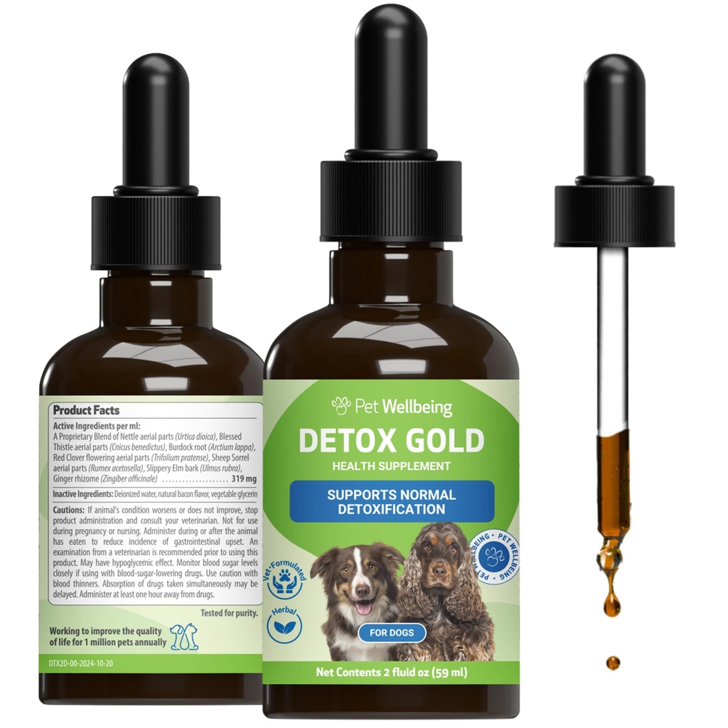Pet Wellsbeing Detox Gold for Dogs - Gentle Detokfication & Elimination Support, Immune System Care, Nettle, Blessed Thistle, Burdock Root - Veterinarian- Formulated Herbal Supplemen 2 oz (59 ml)