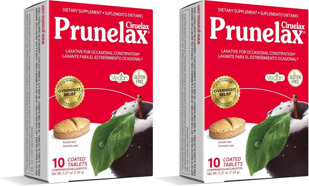 Prunelax Ciruelax Reguler Power Laxative Tablet - Ingredien Based Laxative for Occational Constipation, Predictable Overnight Relief with Senna Leaf Extracts, 8- 12 Hr Fastening - 10ct