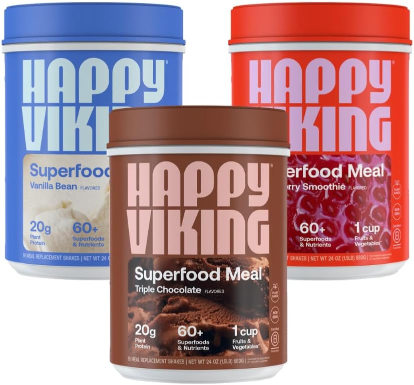 Coklat Viking, Vanilla dan Bubuk Stroberi, oleh Venus Williams, 20G Protein, Low Carb, Keto, Vegan, Gluten- Bebas, Superfood, Pengganti Makanan, 3 Canisters (24 oz. Setiap)