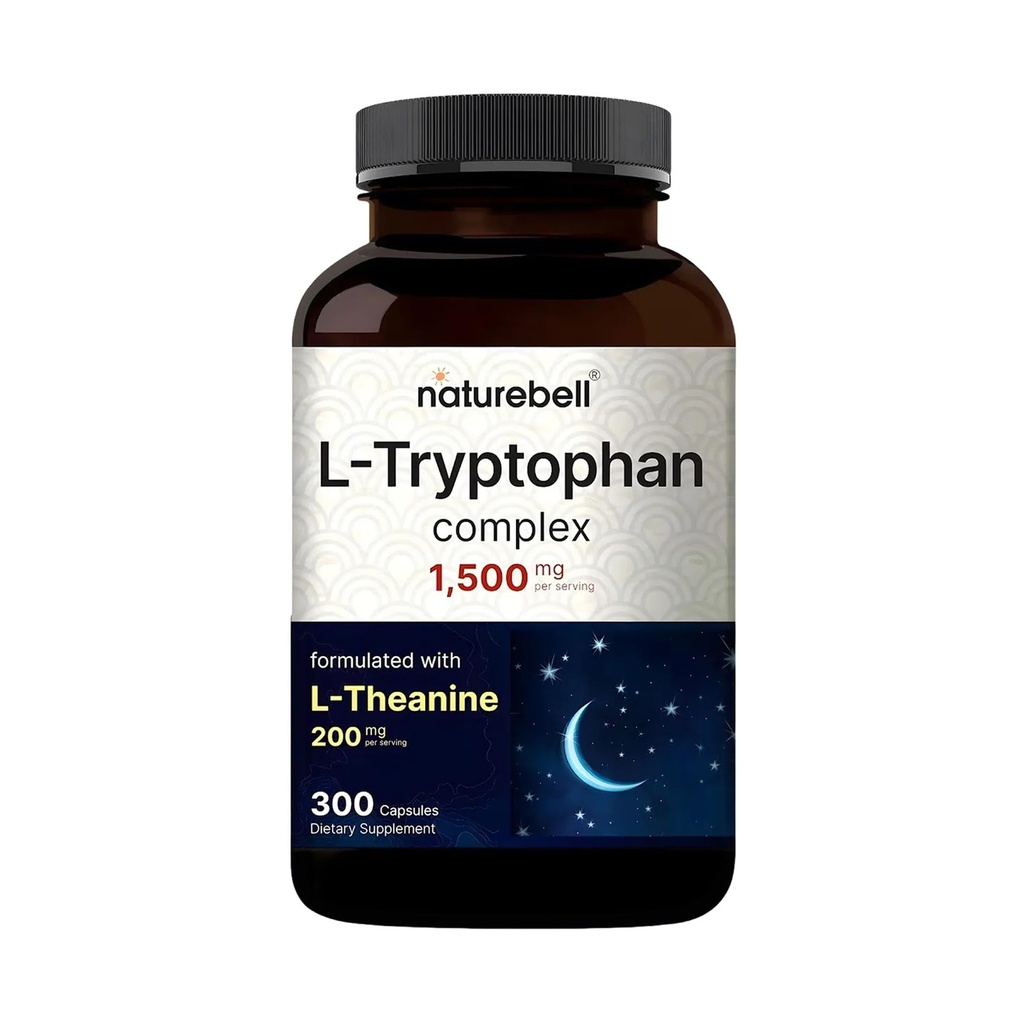 NatureBell L Tryptophan 1300mg dengan L Theanine 200mg, 300 Kapsul 124; Aktif Formula - Tenang Formula, Dukungan Relaxation - Non-GMO & Tanpa Gluten