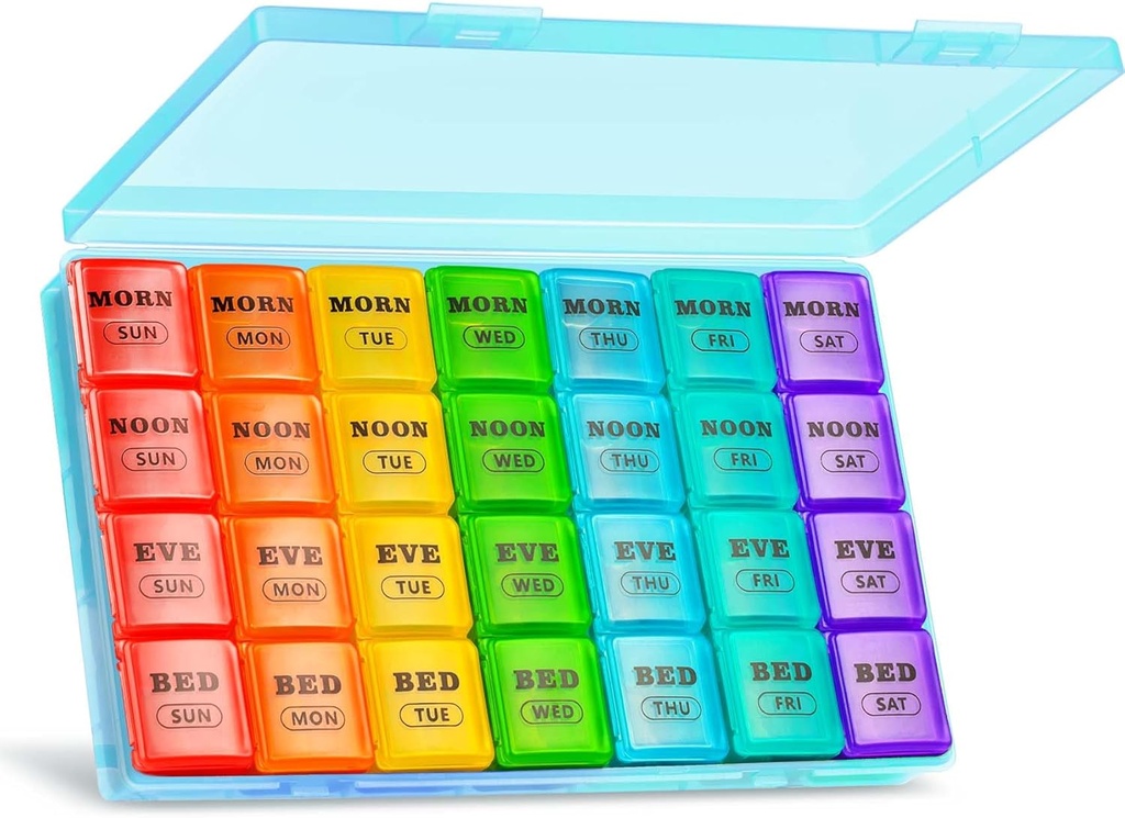 XL Large Weekly Pill Organizer 4 Kali sehari, 7-Day Pill Box and Organizer AM PM, Big Comports Pill Case, Monthly Medication Organizer 28 Days Dispenser untuk Fish Oils