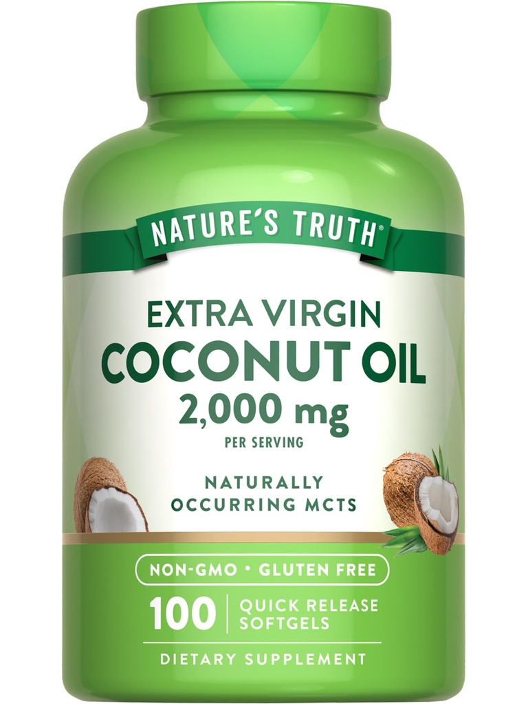 Nature 's Truth Coconut Oil Suplemen 124; 100 Softgels 124; Alami Occurring MCTS 124; Non-GMO & Gluten Free