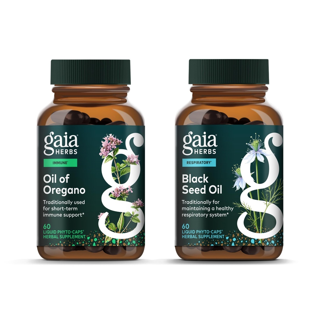 Minyak Gaia Herbs dari Oregano - Imune dan Antioksidan Suplemen Dukungan - 60 Vegan Cair Phyto- Capsules & Black Benih Minyak - Lung, Repiratory, dan Antioksidant Dukungan - 60 Vegan Cair Phyto- Capsules (2