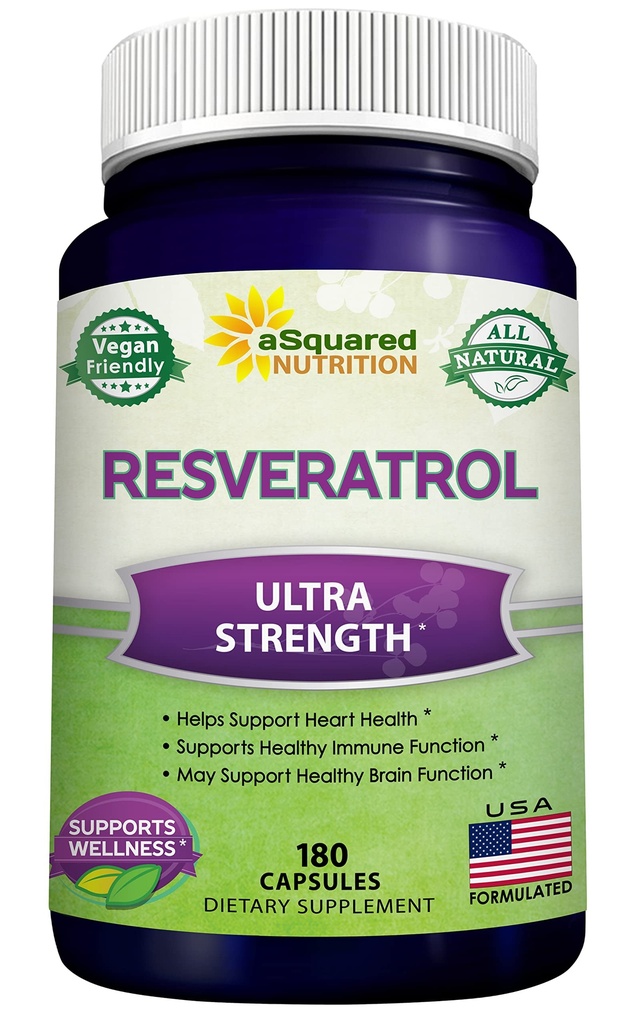 100% Reveratrol Natural - 10000mg Per Serving Max Power (180 Kapsul) Antioksidant Suplemen, Pil Trans- Resveratrol untuk Kesehatan & Murni, Polyphenols