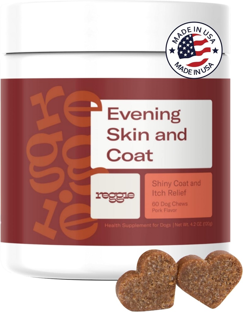 Reggie Skin & Coat Supplemen untuk Anjing 124; Omega-3 Fish Oil & Vitamin E untuk Relief Itchy Skin, Shedding & Shiny Coat 124; Natural Dog Skin & Coat Chews 124; Vet- Dibentuk di Amerika Serikat 124; 60 Soft Chews