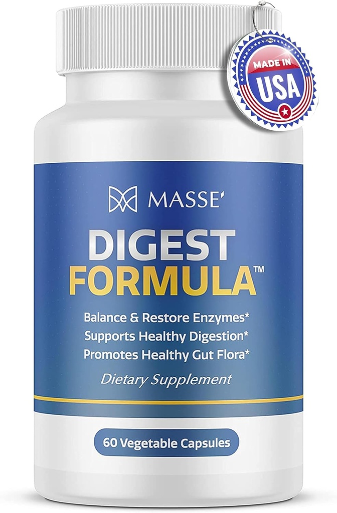 MASSE 'Digest Formula Supplemen Enzyme Boost Capsules - Formula Lanjutan untuk Kesehatan Digetical & Gut Flora Dukungan - Persediaan Organik Natural Enzyme untuk Perawatan Digetical dan Overgrooth - 60 Count