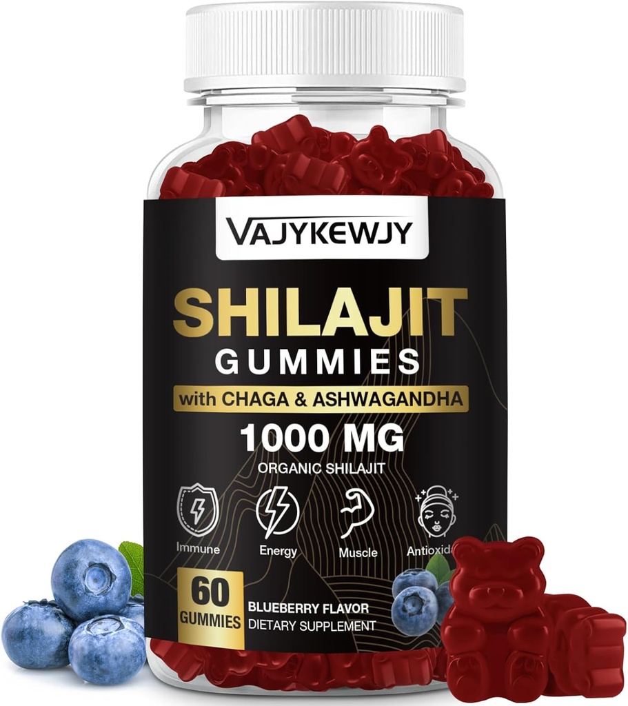 1000 MG Shilajit Gummies, Mitos Shilajit dengan 85 + Trace Mineces, Fulvic Acid, Shilajit for Men & Women, Shilajit Resin, Shilajit Himalaya Organic for Energy, Brain, Immunity, 60 Count