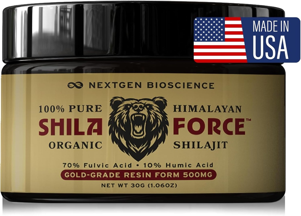 ShilaForce ™ Shilajit Pure Gold-Grade Wild- Haressed Himalaya Resin Organik - 500mg 70% Fulvic Acid & 10% Humic Acid with 85 + Trace Mineces, 30g Made in USA, Brown