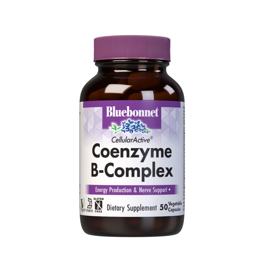 Bluebonnet Nutrection Cellular Active Coenzim B-Complex, Energy Production & Nerve Support *, Vegan, Kosher Certified, Gluten- Free, Soy- Free, 50 Vegetable Ctsules, 50 Sertifikasi