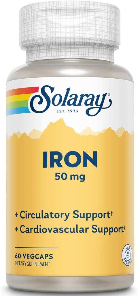 Slaralay Iron 50 mg 124; Healthy Circulation, Cardiovascular Fungsi & Red Blood Cell Health Support Hob124; 60 VevCaps