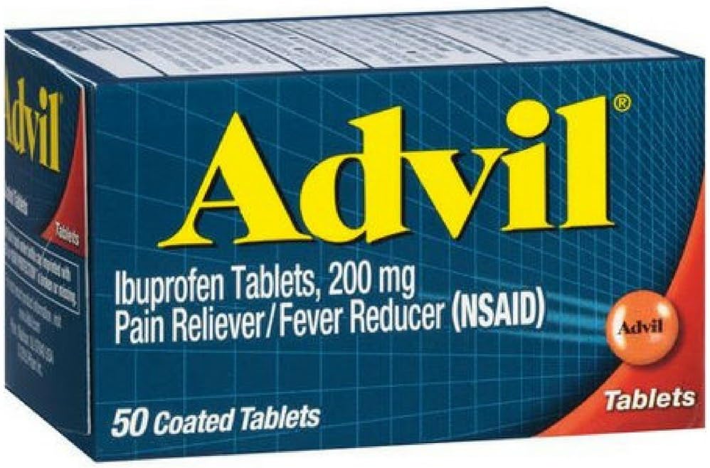 Advil Pain Reliever / Fever Reducer, 200 mg, 50 tablet berlapis.