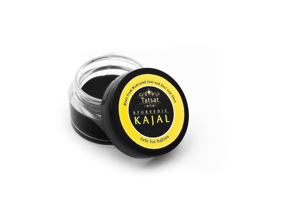 TATSAT - WELLNESS THROVE AYURVEDA BABY Kajal, Natural, herbal dan ayurvedic With Dilated Soot And Desi Chee Ghee 124; Safe For Baby 124; Lab Test 124; No Preservatives, Black, Matte Finish