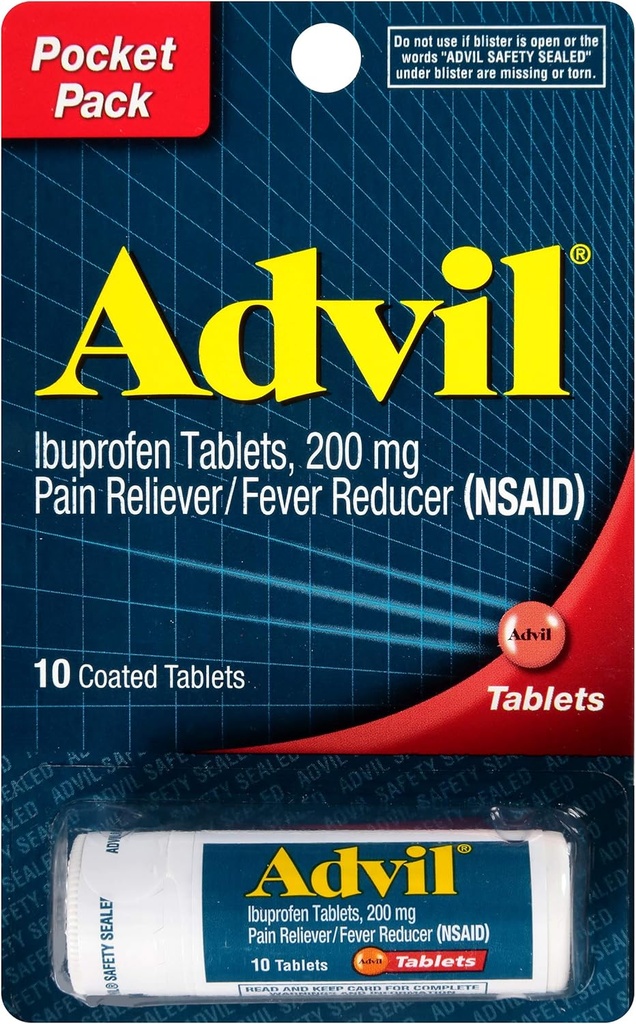 Advil Coated Tablets Pain Reliever and Fever Reducer, Ibuprofen 200mg, 12 x 10 Count, Travel Ukuran Botol