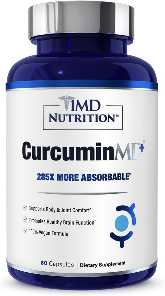 CurcuminMD 1MD Plus - Curcumin Turmeric dengan Boswellia Serrata - 285x Lebih Absorbable 124; Gabungan Stiffness, Pemulihan Otot, dan Mood Dukungan 124; 60 Capsules