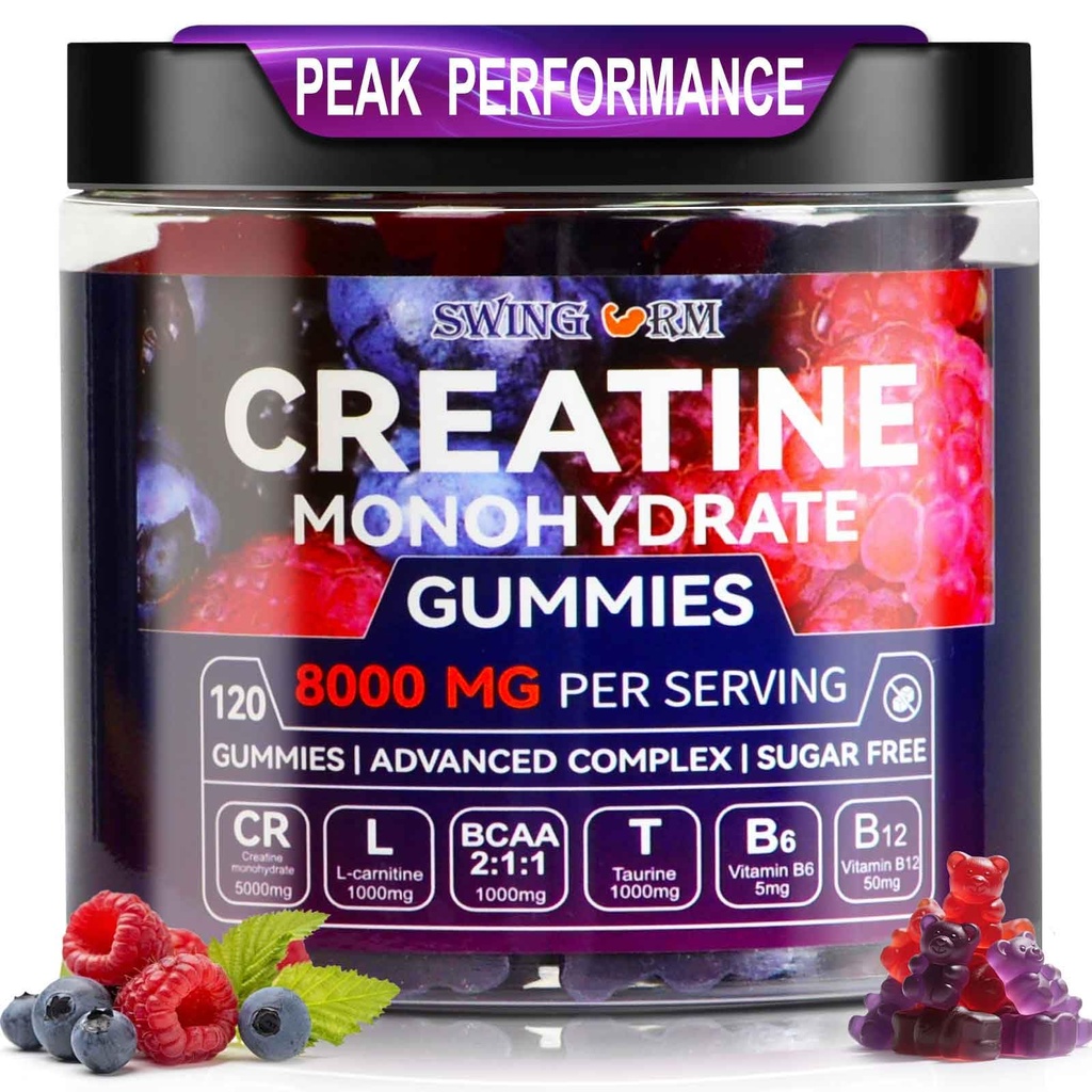 Creatine Monohydrate Gummies 6500mg per Serving for Men & Women - 120 Gummies X5 Strose Free Creatine for Muscle Builder, Pre- Workout Supplemen (Blueberry)