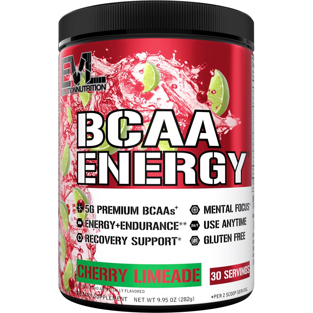 EVL BCAAS Amino Acids Powder - BCAA Energy Pre Workout Queder for Muscle Recovery Lean Growth and Endurance - Rehydrating Post Workout Recovery Drince with Natural Caffeine - Cherry Limeade