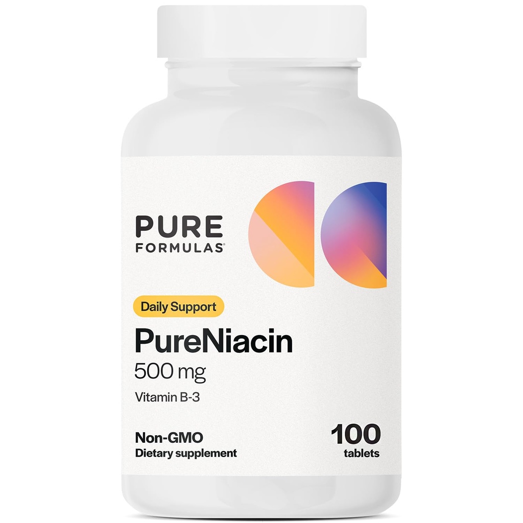 PureFormulas Pure Niasin - Vitamin B3, 500 mg Rilis Niasin 500mg - Nicotcical Acid 100 Tablet - Non-GMO B3 Vitamin Niacin Suplemen