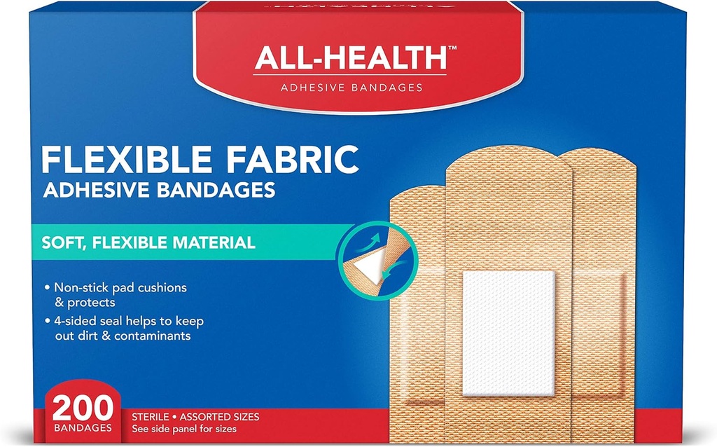 Semua Perban Adhesive Health, 200 Count Bertujuan Ukuran 124; Lembut, Material Fleksibel 124; Perlindungan untuk Bantuan Pertama dan Perawatan Luka