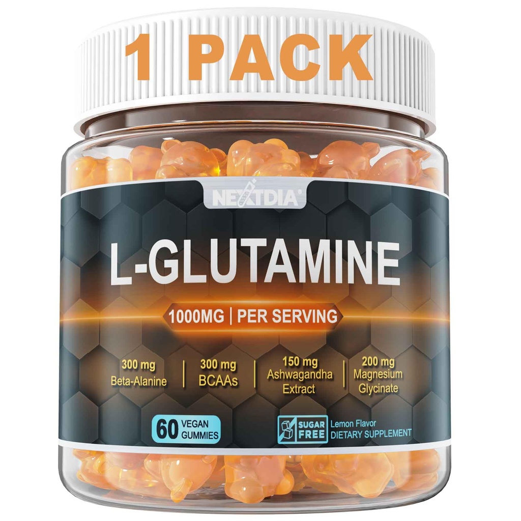 L-Glutamine 100mg Gummies for Women & Men 124; dengan Beta- Alanine, BCAAs, Magnesium Glycinate, Potasium & Ashwagandha 124; Vegan 124-