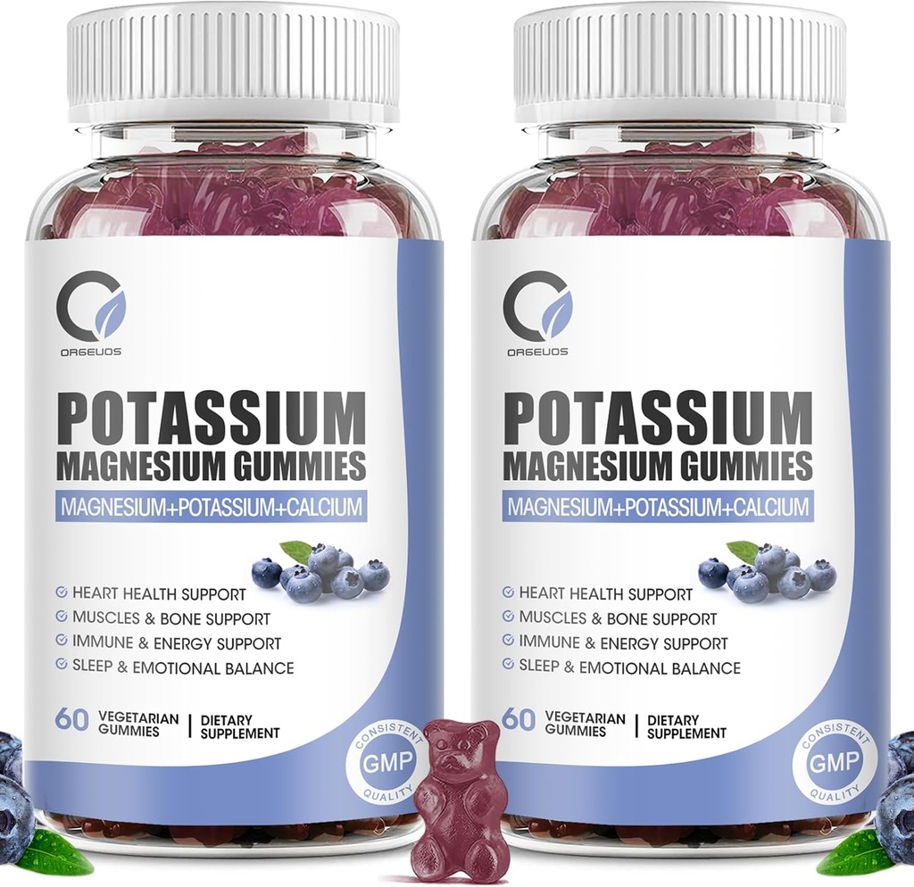 2 Pack Potasium Magnesium Gummies dengan Potasium Crate 200 mg, Magnesium Glycinate 320 mg Plus Calcium, Zinc, Vitamin - Potasium Supplemen Leg Cramps, Heart, Muscles Health Support