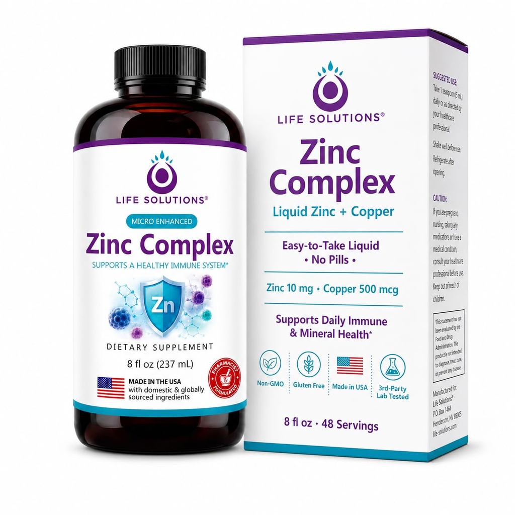 Solutions Zinc Complex - Zinc Gluconate dan Copper Gluconate untuk Optimal Immune Dukungan & Kesehatan - Tinggi Absorpsi Formula - Liquid 8oz-