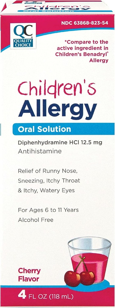 Obat Alergi Pilihan Kualitas Anak-Anak, Solusi Non-Drowsy Cair Antihistamin. Alkohol Cherry Flavor Aktif Diphenhydramine untuk Cough, Runny Nose, Mata Gatal & Throat Relief 4 oz